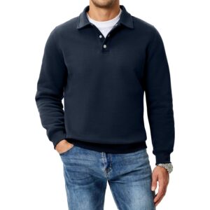 Herre Casual Cotton Polo sweatshirt langærmet Button Collared pullover Shirts hoodie