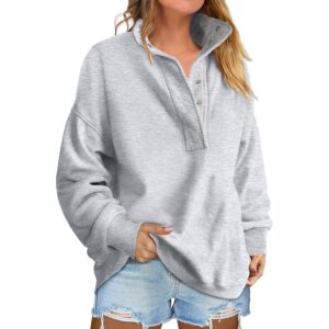 Dame oversize sweatshirt langærmet Henley pullover Tops 2025 efterår Casual Button Loose Fit Teens mode Outfits