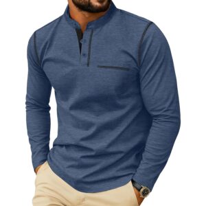 Herre langærmet med knapper Casual Stylish bomuld Pullover with Pocket skjorte