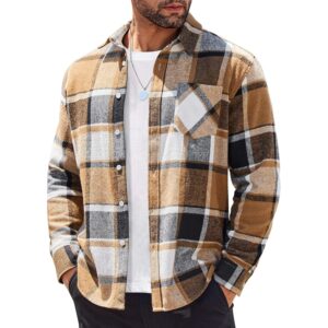 Herre flannel langærmet Lightweight Plaid Casual med knapper-down Jacket skjorte