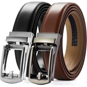 Herre CHAOREN Men's Leather Ratchet Belt Pack of Two - Black, One Size - Adjustable, Scratch Resistant, Luxury Packaging bælte